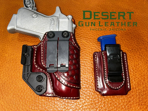 Undercover Elite IWB holster and mag carrier for Walther PPK/s, mahogany leather, natural stitching, metal clip